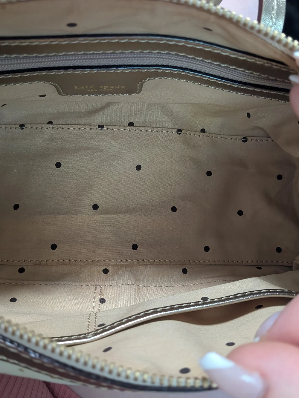 Vintage Y2K Kate Spade Metallic Gold & Cream Barrel Bag w/ Card - Mint Condition